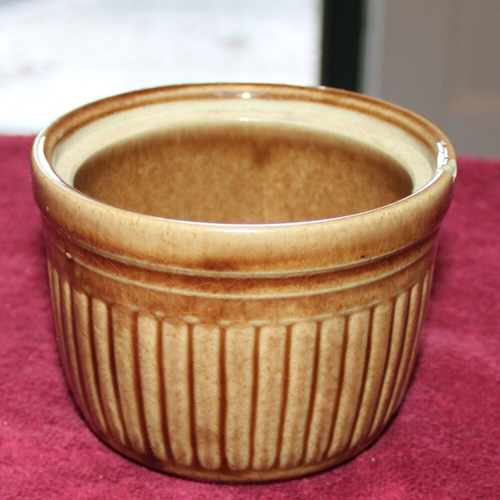Vintage brown-glazed stoneware pottery bowl